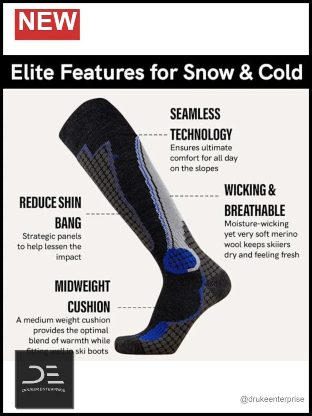 Merino Wool Knee-High Ski Socks for Men Women Thermal Winter Snowboarding